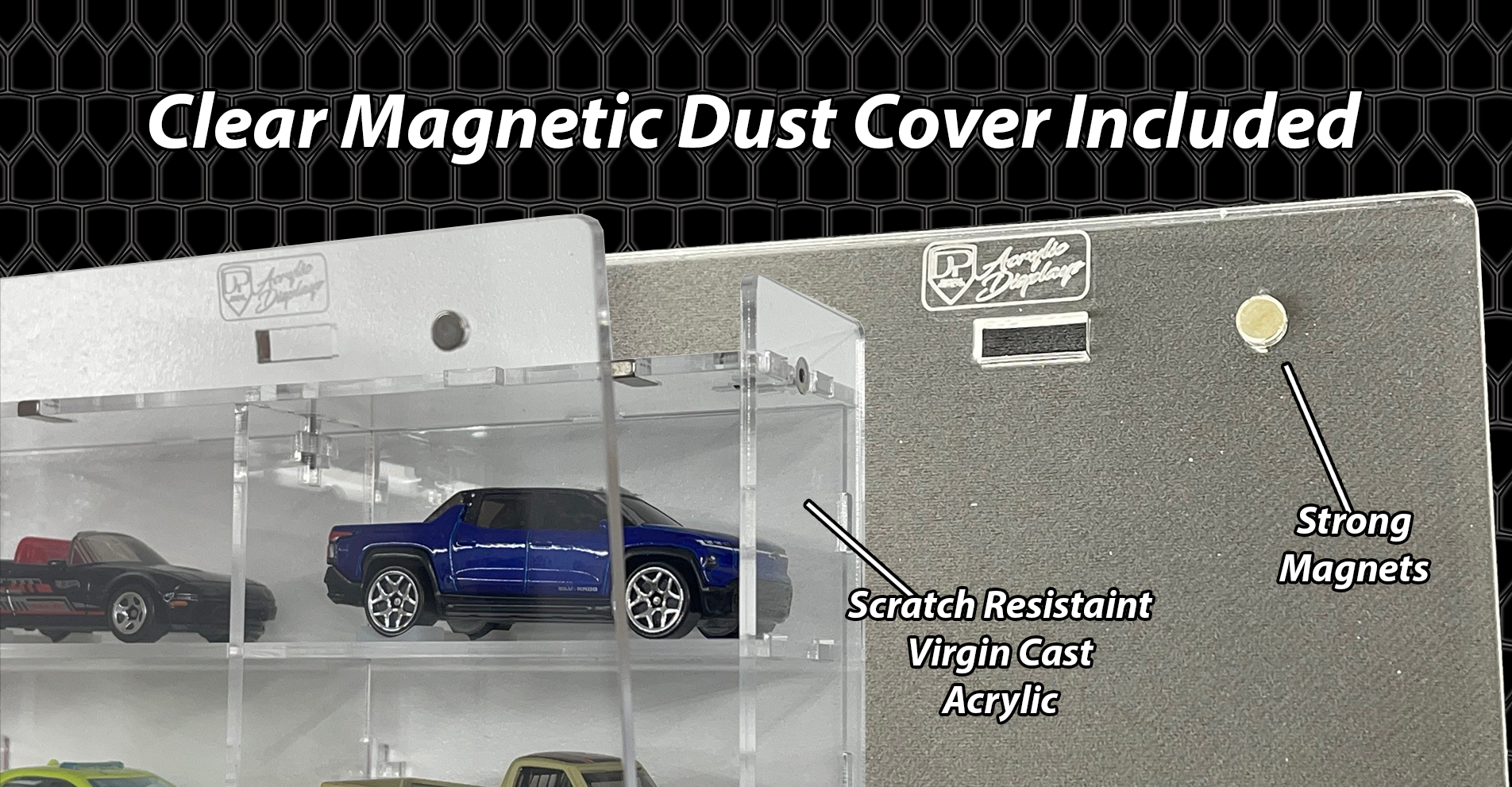 Diamond Protector wall display with removable magnetic dust cover